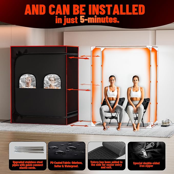 Luxury Portable Steam Sauna Tent for Home - 1500W Fast Heating Sauna Box with 3L Steamer Pot, Thermal Insulation Sweat Tent for Muscle Recovery - 2 Person