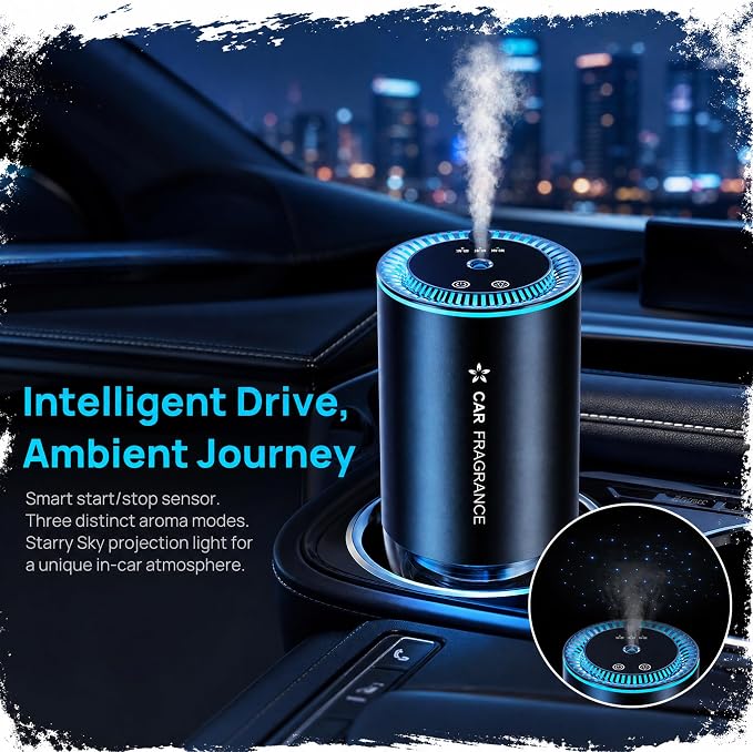 Portable Essential Oil Diffuser & Car Air Freshener, 50ml Nano Nebulizer with 3 Adjustable Levels, Built-in Battery for Home, Office, Travel, Mild Plant Perfume for All Ages（Ocean）