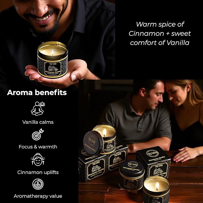 Vanilla Candle with Cinnamon Strong Scented Soy Candel Clean Non Toxic Velas Aromáticas for Women Gift for Fall Christmas Holidays Pack of 3 5Oz Decorative Tin Jars with Lids