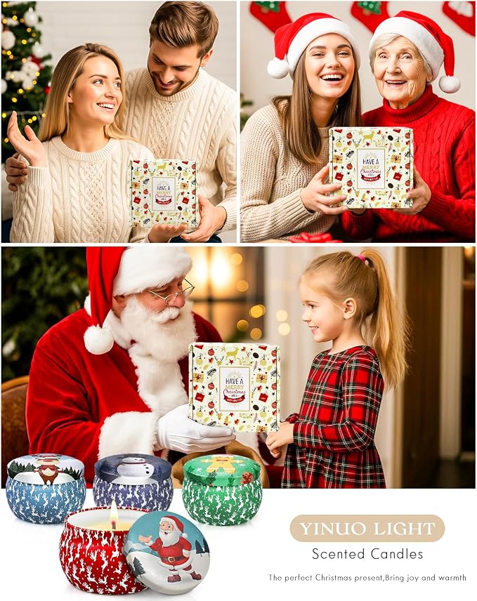 Christmas Candle Gift Set for Women, 4 Pack Long Lasting Soy Wax Candles with Lavender, Cookie, Fir & Cinnamon Apple Scents, Aromatherapy Candles for Home, Perfect Holiday Gifts