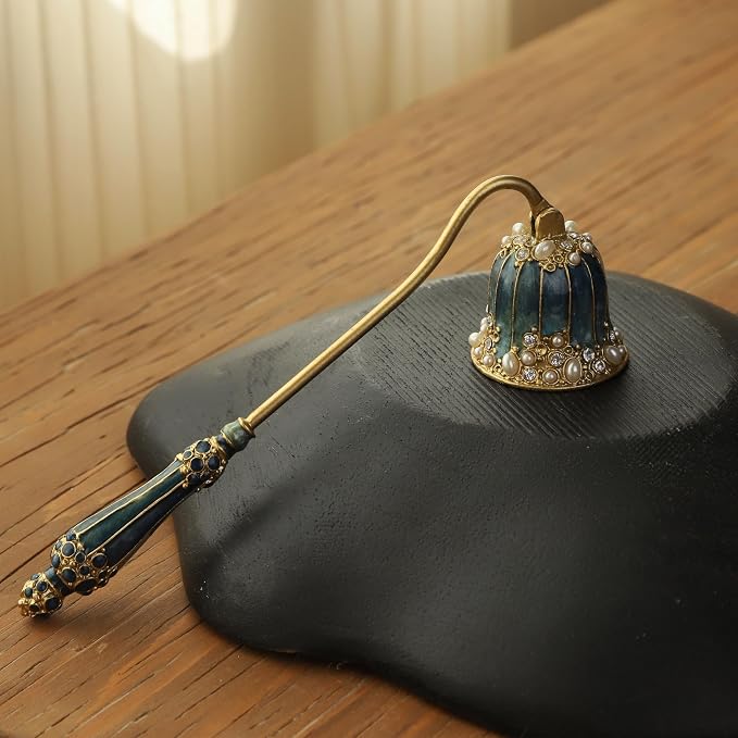 Elegant Royal-Style Candle Snuffer with Pearl Inlay, Metal Handle for Safe and Stylish Candle Extinguishing (Royal Turquoise)