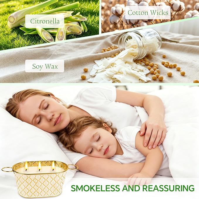 Citronella Candles Outdoor, Large Soy Wax Candle for Patio, 2 Packs 140 Hours Long Burn Lemongrass Citronella Scented Tin Candle for Home, Outdoor, Garden, Yard, Camping, Party, Terrace (3-Wick)