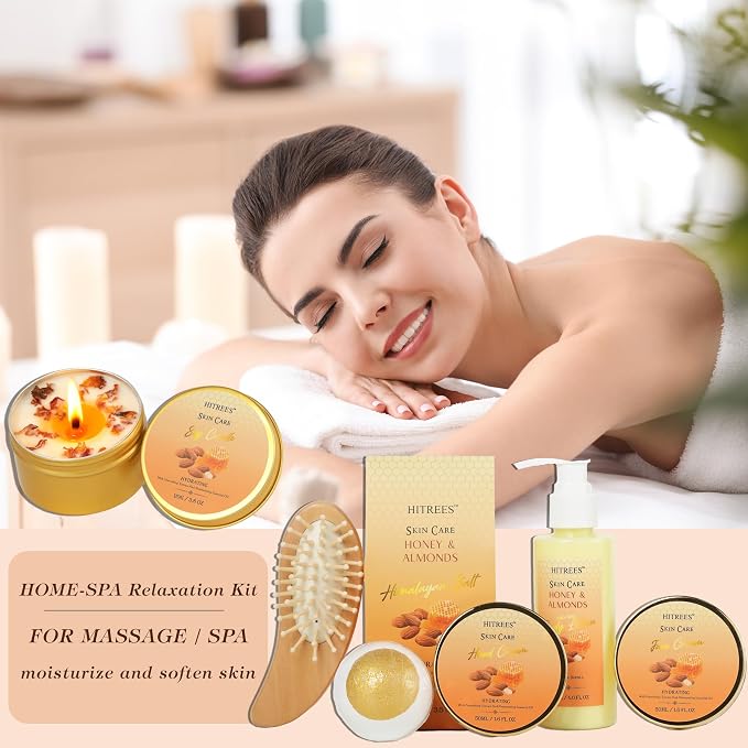 20Pcs Valentines Day Gifts for Women, Honey & Almond Milk Bath & Body Gift Basket, Face Skin Care Kit, Home Spa Gift Set, Self-Care Kit, gold bomb, Birthday, Christmas, Mother Day, Anniversary