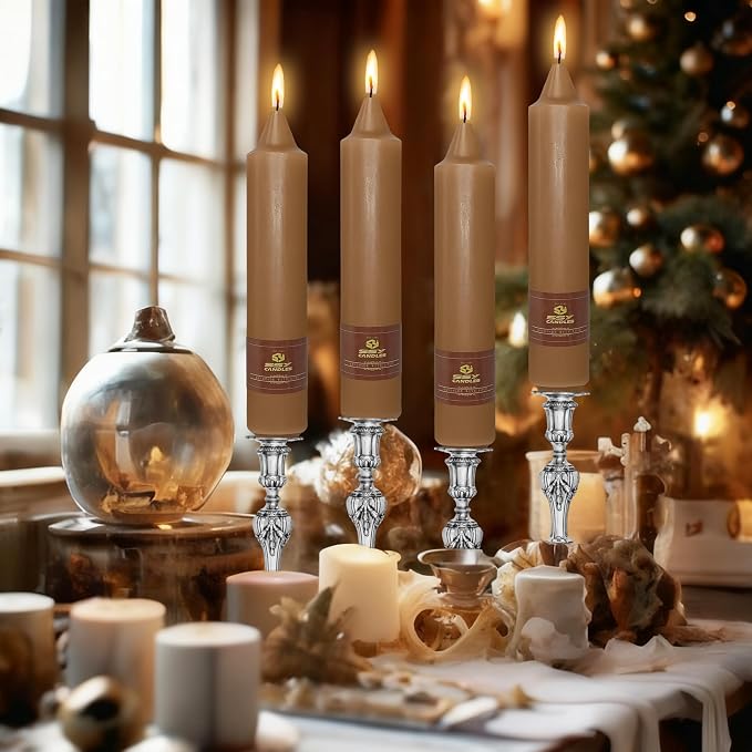4 PCS Short Taper Candles Brown Candle Tapers Candle Sticks 7 inch for Dinner Household Wedding Party Home Décor Candles