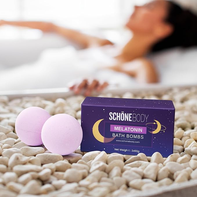Sleep Well Melatonin Bubble Bath Bombs - Set of 2 - Bath Bomb Infused Lavender & Chamomile - Essential Luxurious Bath Additives for Dry Skin Nourishment - Elevate Your Bathing Ritual, Relaxation Set