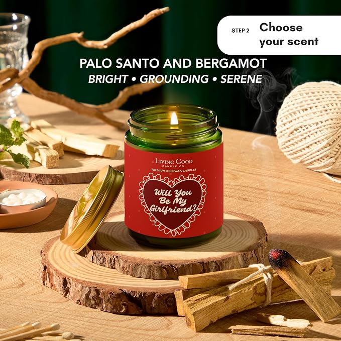 Personalized Message Pure Beeswax Candle for Her & Him - 3 Scent Choices: Palo Santo - Coastal Breeze - Tranquility - Non-Toxic & Pet Friendly - Gift for Wife Girlfriend Mom Dad - 5.5 OZ