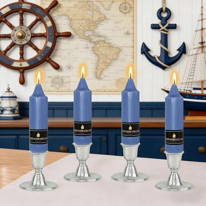 5 inch Short Taper Candle 4 Pack Handmade Haze Blue Candles Unscented Smokeless Pastel Candlesticks for Holiday Wedding Dinner Party Seasonal Celebration Birthday Home Decoration