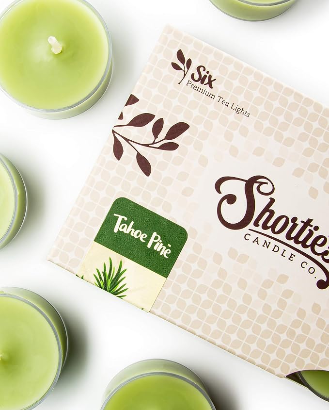 Tahoe Pine Premium Tealight Candles - Highly Scented with Essential & Natural Oils - 6 Green Tea Lights - Beautiful Candlelight - Made in the USA - Fresh & Clean Collection