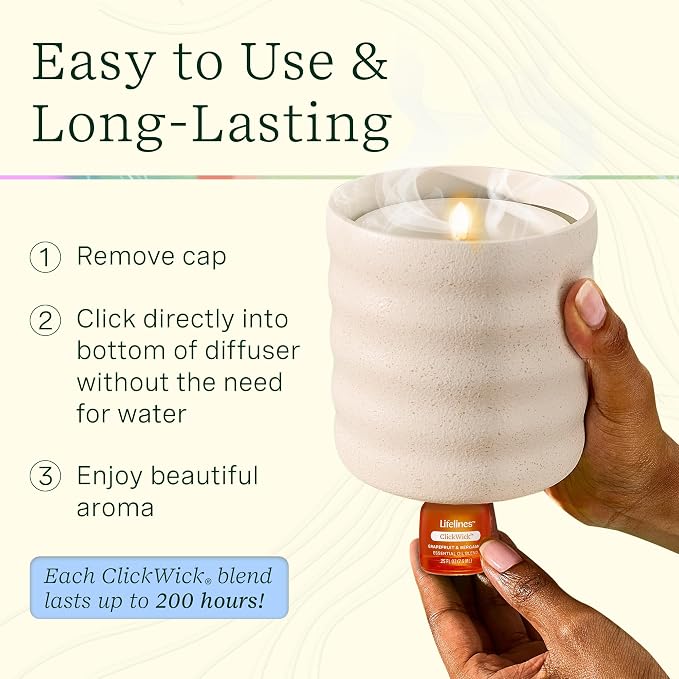 ClickWick Essential Oil Blends for Lifelines Diffusers, 3-Pack Citrus Grove Set - Essential Oil Blend Refill for Candle, Plant & Shower Aromatherapy Diffuser - Fragrance for Diffusers