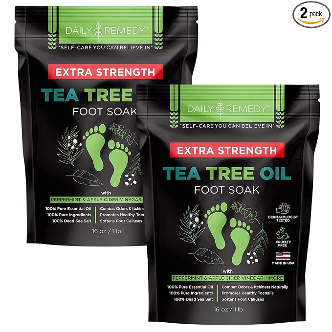EXTRA STRENGTH Tea Tree Oil Foot Soak with Epsom Salt - Made in USA - for Toenails, Athlete's Foot, Itchy Feet, Stubborn Smelly Foot Odor, Pedicure, Foot Calluses & Soothes Sore Tired Achy Feet-2 Pack