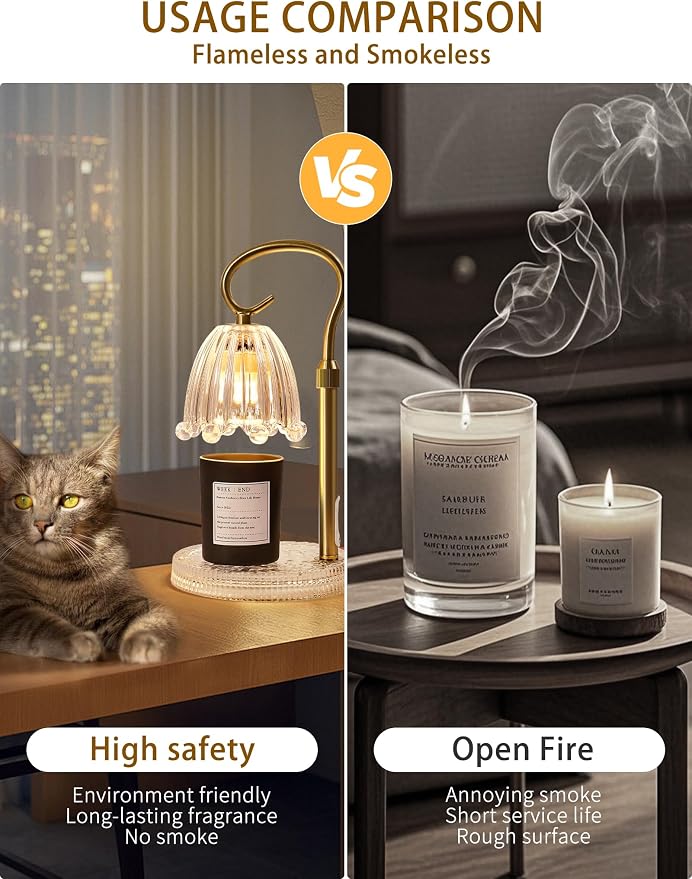 Candle Warmer Lamp with Timer & Dimmer, Crown Glass Lamp Candle Warmer for Jar Candles, UPGRATED with 3 Bulbs, Height Adjustable Electric Wax Warmer for Elegant Home Decor