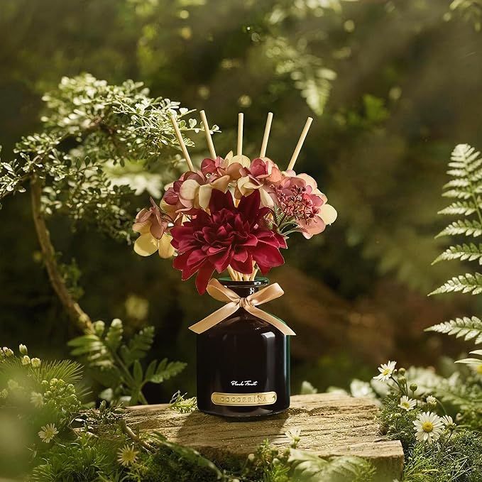 COCORRÍNA Reed Diffuser Set, 6.7oz Flower Reed Diffuser with Sticks,Black Forest Essential Oil, Long Lasting Home Fragrance for Bathroom, Bedroom & Shelf Decor, Aesthetic Gift for Women