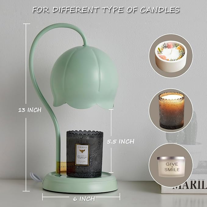 Light Green Cute Flower Candle Warmer Lamp with Timer Dimmable, Bedroom House Office Aesthetic Living Girls Room New Home Decor, Christmas Birthday New Year Gifts for Women Mom