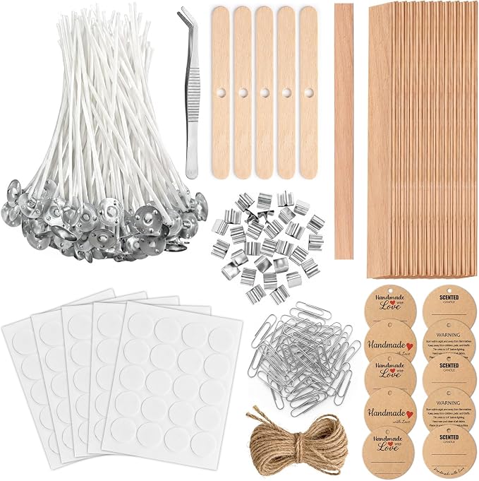 Candle Wicks for Candle Making Kit Supplies, 130 Pcs with 100 Cotton & 30 Crackling Wood Wicks for Soy Beeswax Candles, Holders & Stickers, Handmade Gifts Set (4 inch)