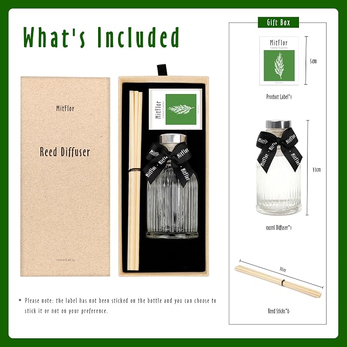 Room Diffuser, MitFlor Cedar Cypress Reed Diffuser Set with Natural Rattan Sticks, Refreshing & Clean Scents for Home Fragrance and Décor, for Living Room, Bedroom, Bathroom, and More-3.4 fl oz