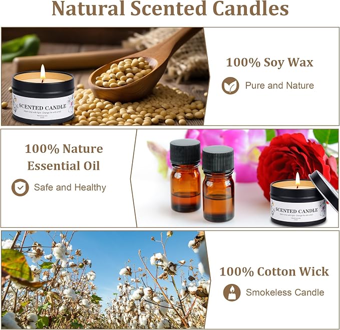 Scented Candles for Women and Men, 6 Pack Aromatherapy Candles for Home Scented, Natural Soy Jar Candle Bulk Gift Set for Christmas Birthday Thanksgiving Mother Coworker