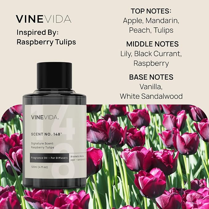 VINEVIDA [4 Oz] Inspired by: Raspberry Tulips; Diffuser Oil Refill | Premium Scent Diffuser Oil for Home | Non-Toxic Fragrance