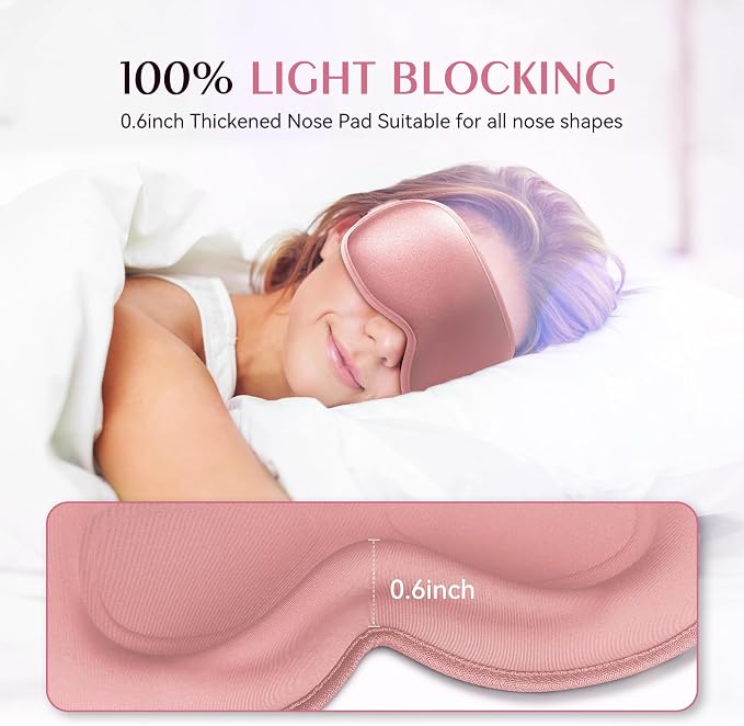 Weighted Eye Mask - 3D Contoured Sleep Masks for Women Men, Blackout Sleeping Eye Mask for Travel, Meditation, Airplane, Memory Foam, Adjustable Strap Pink Black