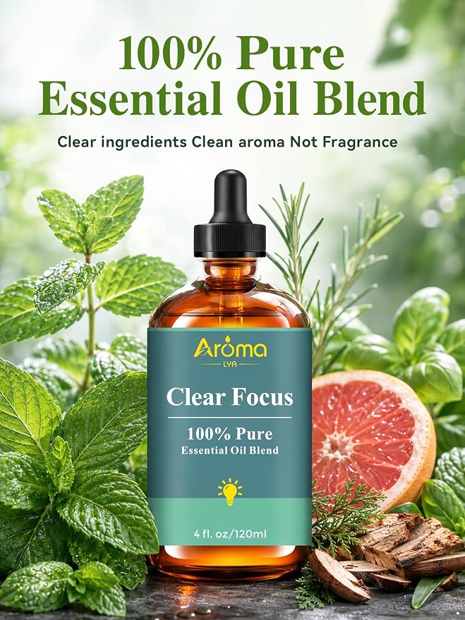 Clear Focus — A 100% Pure Essential Oil Blend, Cool-Citrus Herbal Blend that Keeps The Mood Alert and Focused, Fresh—Never Tense, Essential Oils for Diffusers for Home