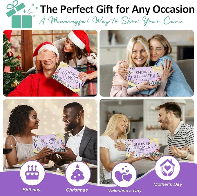 Shower Steamers Aromatherapy Birthday Gifts for Women - 8 Pcs Mothers Day Gifts for Mom Wife Daughter Grandma, Self Care with Natural Essential Oils Relaxation Home Spa Gift Set (Purple)