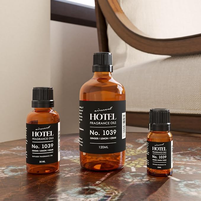Hotel Diffuser Oil No. 1039 Inspired By The Nobu Hotel - Ginger Lemon Cedar - Premium Fragrance Oil for Ultrasonic and Waterless Diffusers and Crafting - 30 mL, 1 fl oz Glass Dropper Bottle