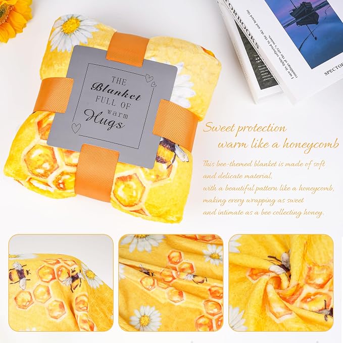 Bee Birthday Gifts for Women - Bee Lover Gift for Happy Bee Day Her Relaxing Spa Box, Inspirational Blanket Tumbler Bath Bomb Sentend Candle Yellow Present for Mom Friends Sister Best Friend Wife
