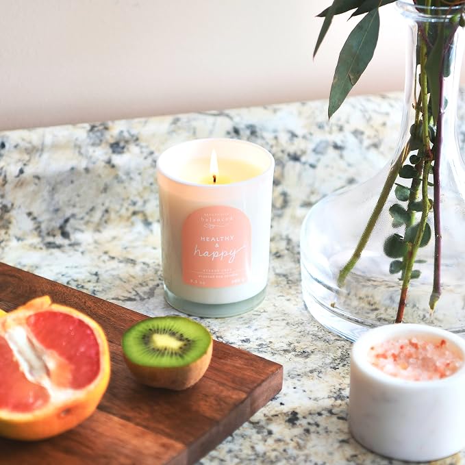 Scented Lidded Glass Soy Candle, Healthy + Happy, 9.3 oz.