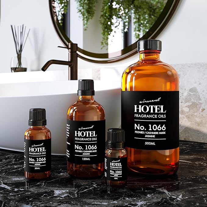 AirScent Hotel Diffuser Oil No. 1066 - Peonies Cashmere Jasmine - 500 mL | Premium Fragrance Oil for Ultrasonic and Waterless Diffusers and Crafting - 16.9 fl oz Glass Bottle