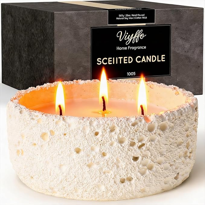 Viyffo Large 20oz Scented Candle – Creamy Vanilla, 3 Wick Non Toxic Soy Candles for Women & Men, Matte Ivory White Ceramic Jar Perfect for Home Fragrance, Elegant Room Décor & Premium Gift