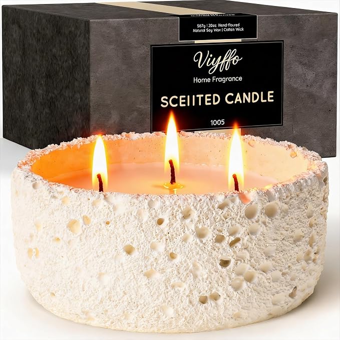 Viyffo 20oz Large Citronella Candles Outdoor, 3 Wick Citronella Candle, Non Toxic Soy Candles for Women, Matte Ivory Ceramic Jar, Outdoor Candle for Patio, Porch, Backyard, Deck & Summer Decor