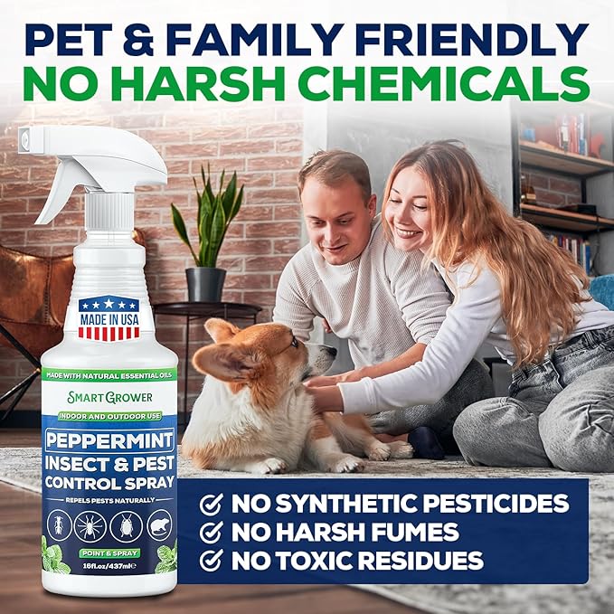 Peppermint Oil Spray for Insects, Pests, Rodents, Mice, Bugs, Spiders, Ants & Wasps - All Natural Pest Control Repellent for Home, Indoor, Outdoor, Garden, Maximum Strength, Ready-to-Use, 16 FL OZ