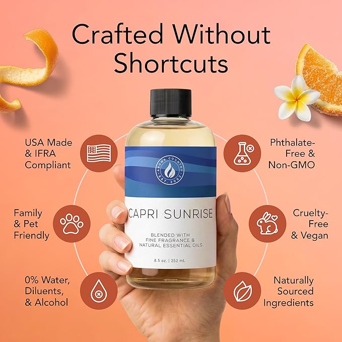 Aroma Country Capri Sunrise Diffuser Oil - Volcano Inspired- Luxury Essential Oils for Diffuser Refill & Air Freshener Room Spray, Long-Lasting, Natural Home Fragrance for Scent Machines (8.5 Fl oz)