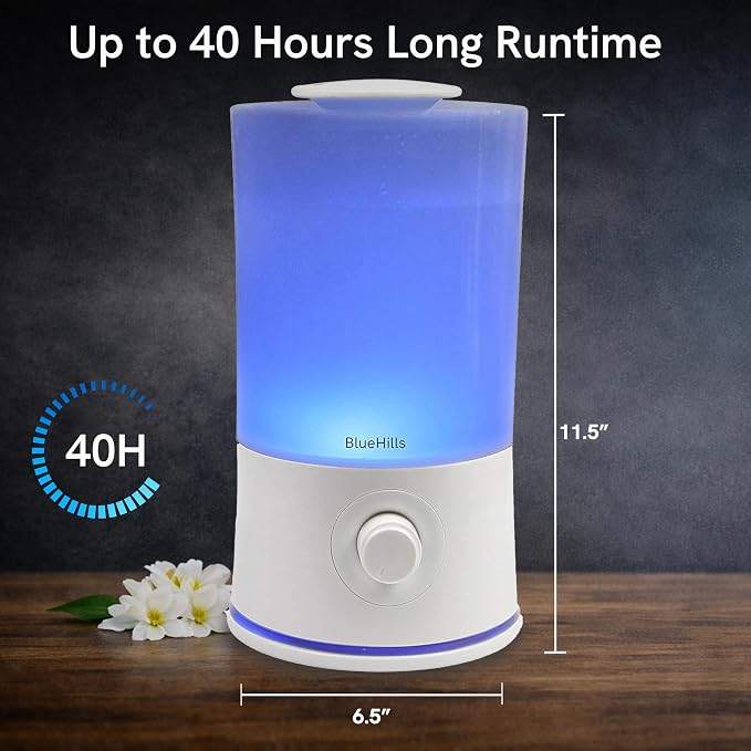BlueHills Premium 2000 ML XL Large Essential Oil Diffuser Aromatherapy Humidifier for Large Room Home 40 Hour Run Huge Coverage Area 2 Liter Extra Large Capacity Huge Diffuser High Mist White E001