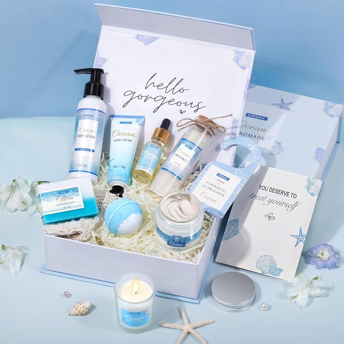 Mothers Day Gifts for Women, Spa Gifts Basket for Women, 12Pcs Ocean Bath and Body Gifts Set, Self Care Gifts for Mom, Wife, Girlfriend, Sister, Female Friends