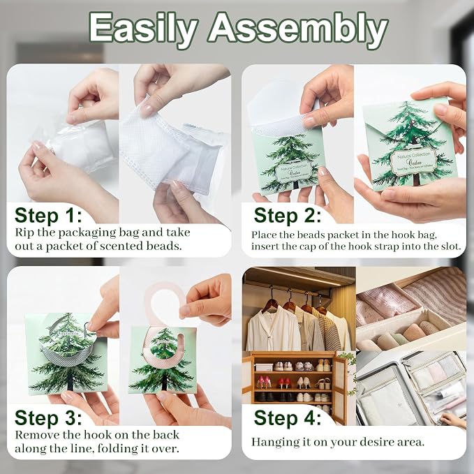 24 Packs Cedar Sachets for Drawers and Closets, Drawer Deodorizers Closet Freshener Scented Sachets with 10 Hanging Bags Home Fragrance, Long Lasting