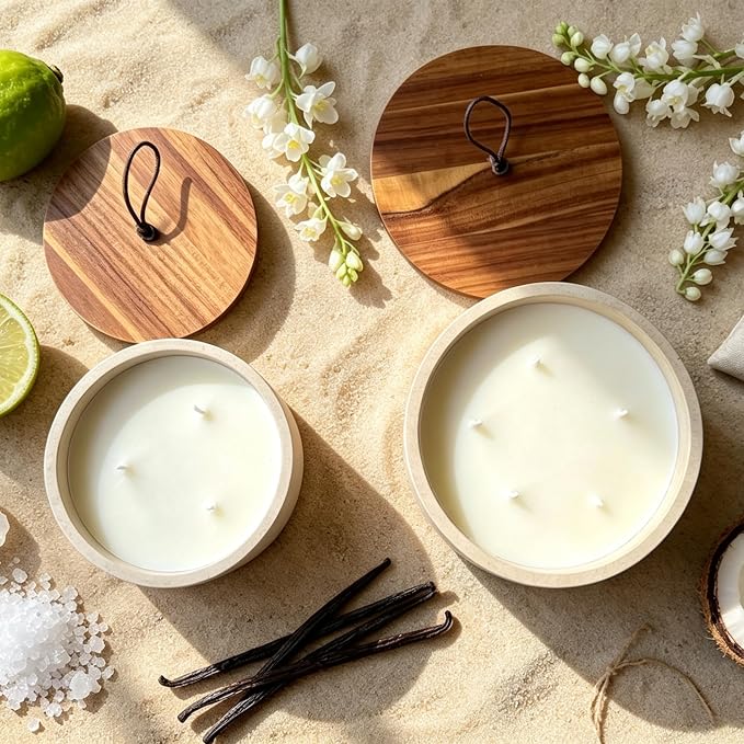 5-Wick Scented Candle-Sea Salt & Bergamot & Coconut,Soy Coconut Wax Blend Candle with Acacia Wood Lid,44oz Large Candle,55-Hour Long Burning,Aromatherapy Candle for Home Decor