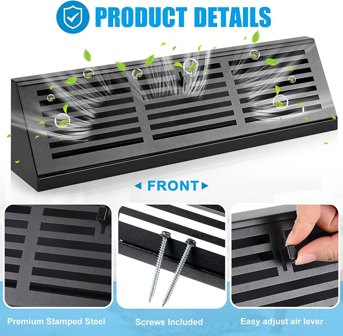 Yaocom 2 Pcs 18 Inch Baseboard Register Duct Opening Size Vent Covers for Home Floor Diffuser Wall Corner Baseboard Air Covers Floor Diffuser Including Screws Easy Installation(Black,Stripes)