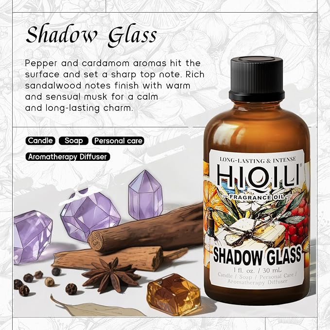 HIQILI Shadow Glass Fragrance Oil for DIY Soap & Candle, Floral Scent with Gardenia, Coconut & Sandalwood, Essential Oil for Diffusers - 1 Fl Oz