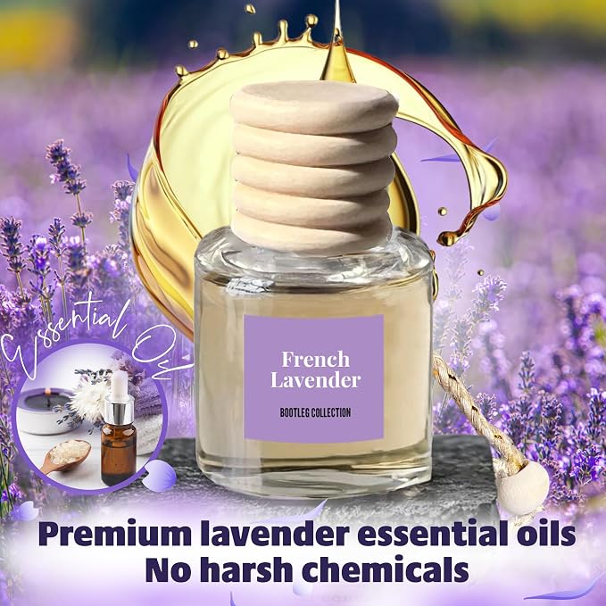 Car Air Freshener Diffuser, Lavender Aromatherapy, Natural Fragrance Oil, Long Lasting, By Bootleg Collection, Made in USA