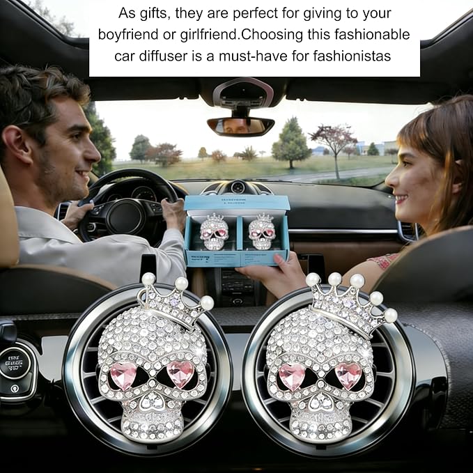 Skull Car Air Freshener Vent Clips Gothic Car Accessories with 2 Scent Pads Goth Car Accessories for Interior Decor Custom Car Air Freshener Style Customized Air Freshener for Cars Gift-A9