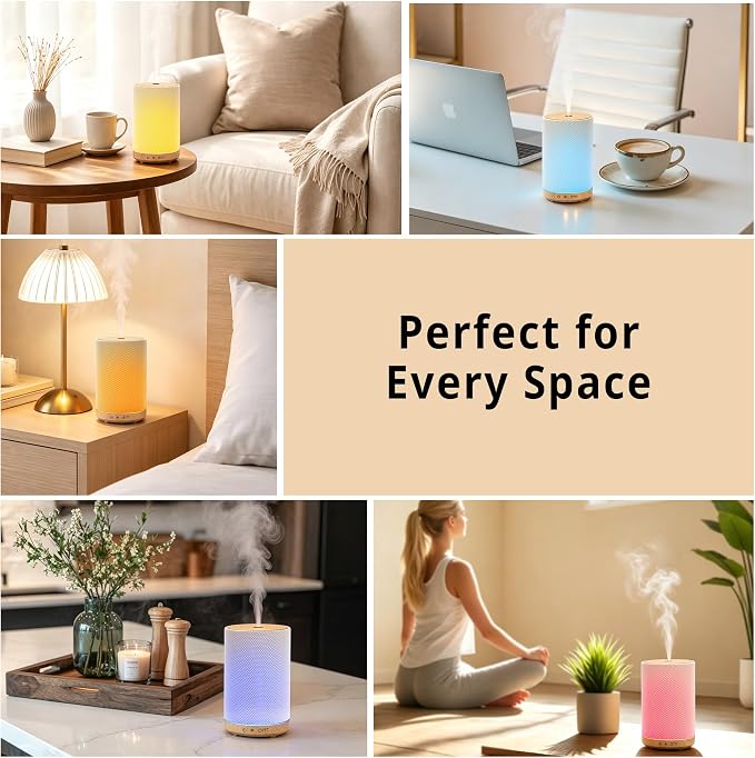 Essential Oil Diffuser 150ml, Fabric Texture Ultrasonic Aromatherapy Diffuser with 1/2/4H Timer, 7 Color Lights, Auto Shut-Off, Ultra-Quiet for Bedroom Home Office (Wood)
