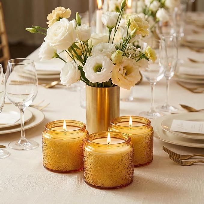 10 oz Orange Sun Moon Stars Candle Jars with Metal Lids, 9 Pack | Patented Embossed Design, Includes Wick Centering Devices & Warning Labels, Multiple Color Options