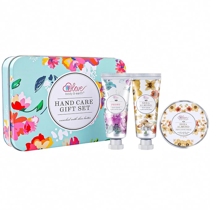 BODY & EARTH # LOVE Hand Cream Gift Set for Women,Hand Lotion Travel Size,Hand Care Set with Hand Cream & Exfoliating Cream with Shea Butter,Birthday Gifts for Women Graduation Gift for Girl
