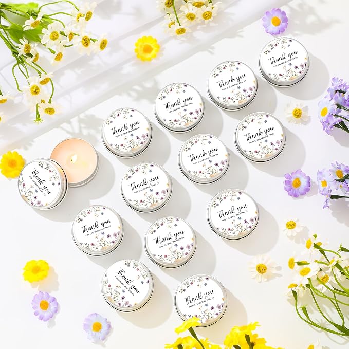 MTLEE 50 Pcs Wildflower Wedding Candles Gift Favors for Guests 1 Oz Lavender Scented Soy Wax Aromatherapy Candle Favors for Bridal Shower Rustic Wedding Party Guests(Wildflower)