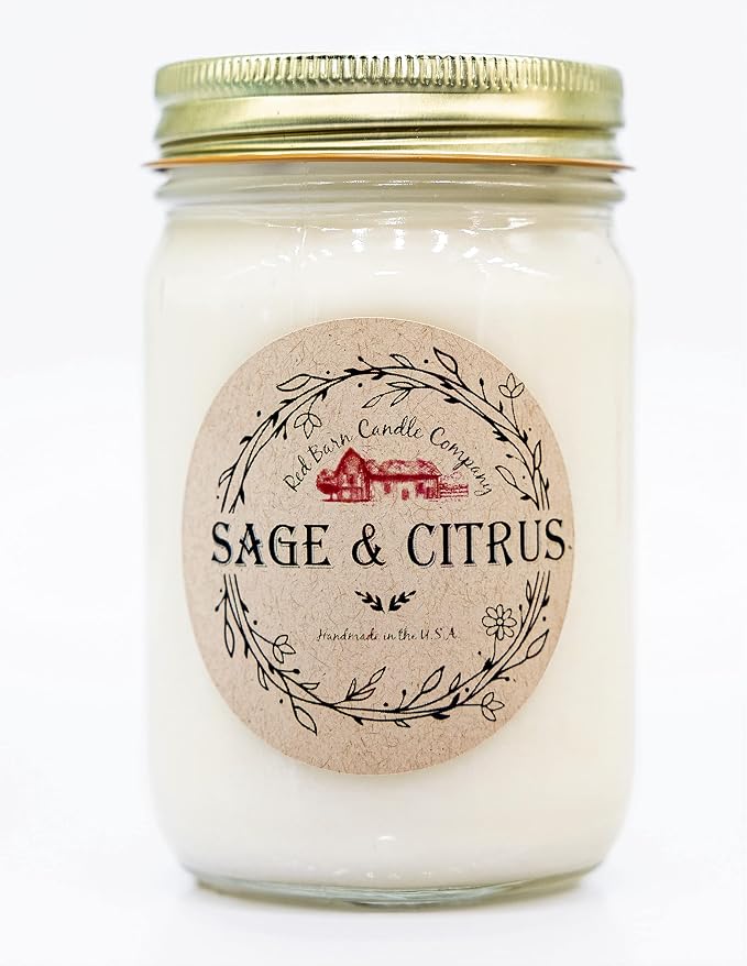 Sage & Citrus Aromatherapy Candle 12 oz | 100% All-Natural Soy Wax & Essential Oil Infused | 40+ Hour Burn Time | Pet Safe + Smoke Odor Eliminating | Handmade in U.S.A. | Non-Toxic Candles