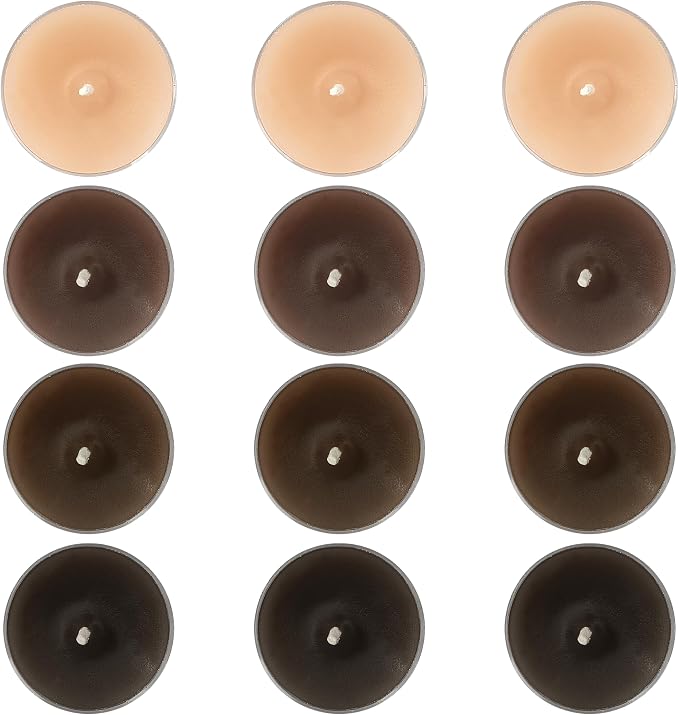 Gradient Brown Tealight Candle Coffee Scented Tealight Candles 12 Pack Hand Poured Smokeless 4 Hour Clean Burning Round Tea Lights for Morning Coffee Ritual Breakfast Table Kitchen Counter