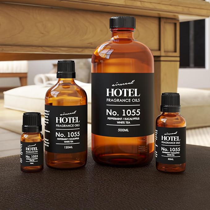 AirScent Hotel Diffuser Oil No. 1055 Inspired by Energize Hotel Scent - Peppermint Eucalyptus White Tea - Fragrance Oil Blend for Ultrasonic and Waterless Diffusers and Crafting - 120 mL