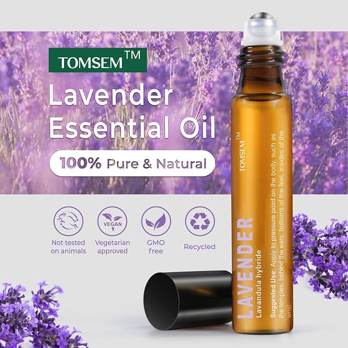 French Lavender Essential Oil Roll On, Pure Lavender Rollerball with Carrier Oils, Aromatherapy Roll On for Daily Relaxation, Easy Apply on Wrists, Temples & Neck, Travel Size 10ml