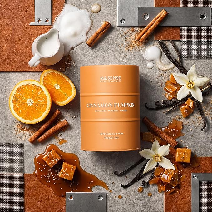 M&SENSE Cinnamon Pumpkin Scented Candles Large,Christmas Soy Candles,21.2oz 120 Hour Slow Burning,Aromatherapy Candle for Stress Relief Meditation Relaxing,Christmas Decor