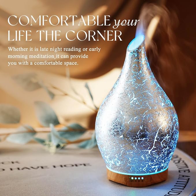 Porseme 280ml Essential Oil Diffuser, 3D Glass Aromatherapy Diffusor, Ultrasonic Cool Mist BPA Free Aroma Humidifier with Timer and Color Changing Function, Waterless Shut-Off for Home Office Room